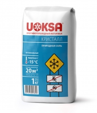 Противогололёдный реагент UOKSA Кристалл -15°C, 1 кг пакет