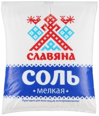 Соль самосадочная пищевая помол № 0 "Славяна", фасованная по 1кг в п/э пакет.