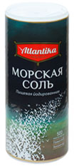 Соль морская пищевая йодированная "АТЛАНТИКА" мелкая фасованная по 500 г. в картонные тубы
