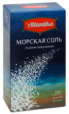 Соль морская пищевая йодированная "АТЛАНТИКА" мелкая фасованная по 500 г. в картонные пачки