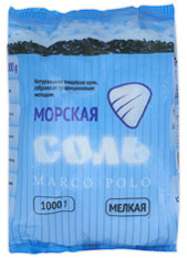 Соль морская пищевая "МАРКО ПОЛО" мелкая, фасованная по 1кг в pp/pe пакет.
