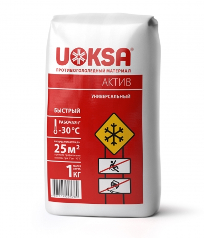 Противогололёдный реагент UOKSA Актив -30°C, 1 кг пакет
