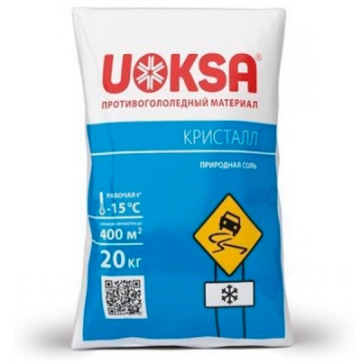 Противогололёдный реагент UOKSA Кристалл -15°C, 20 кг мешок