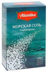 Соль морская пищевая "АТЛАНТИКА" крупная фасованная по 1 кг в картонные пачки