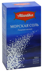 Соль морская пищевая "АТЛАНТИКА" мелкая фасованная по 500 г. в картонные пачки